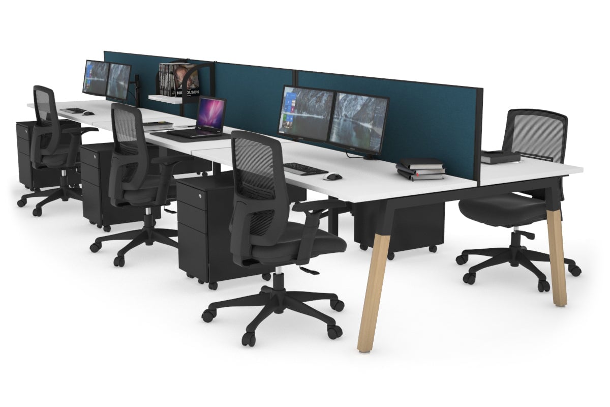 Quadro A Leg 6 Person Office Workstations - Wood Leg Cross Beam [1200L x 700W] Jasonl black leg white deep blue (500H x 1200W)