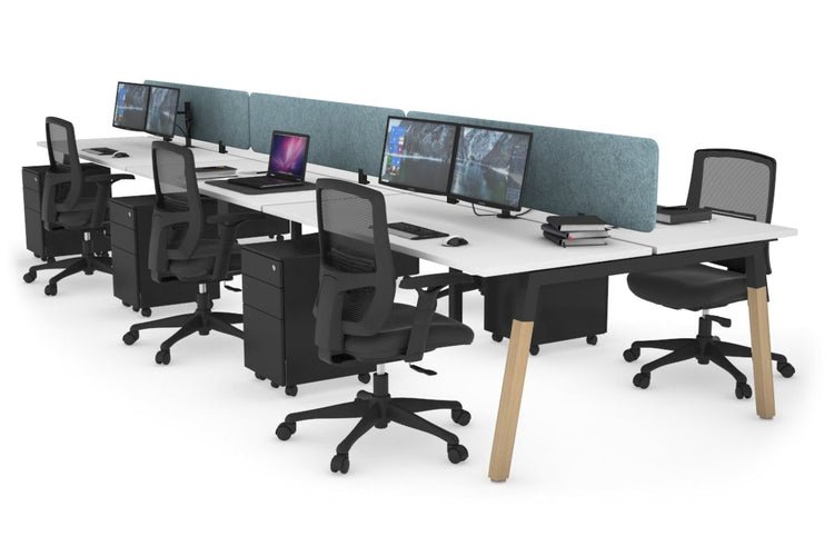 Quadro A Leg 6 Person Office Workstations - Wood Leg Cross Beam [1200L x 700W] Jasonl black leg white blue echo panel (400H x 1200W)