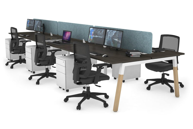 Quadro A Leg 6 Person Office Workstations - Wood Leg Cross Beam [1200L x 700W] Jasonl white leg dark oak blue echo panel (400H x 1200W)