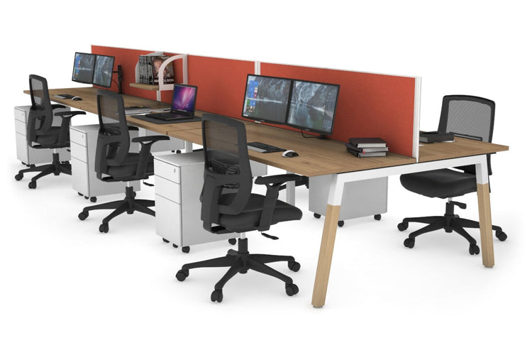 Quadro A Leg 6 Person Office Workstations - Wood Leg Cross Beam [1200L x 700W] Jasonl white leg salvage oak orange squash (500H x 1200W)