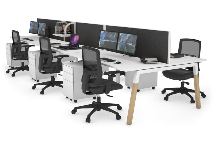 Quadro A Leg 6 Person Office Workstations - Wood Leg Cross Beam [1200L x 700W] Jasonl white leg white moody charcoal (500H x 1200W)