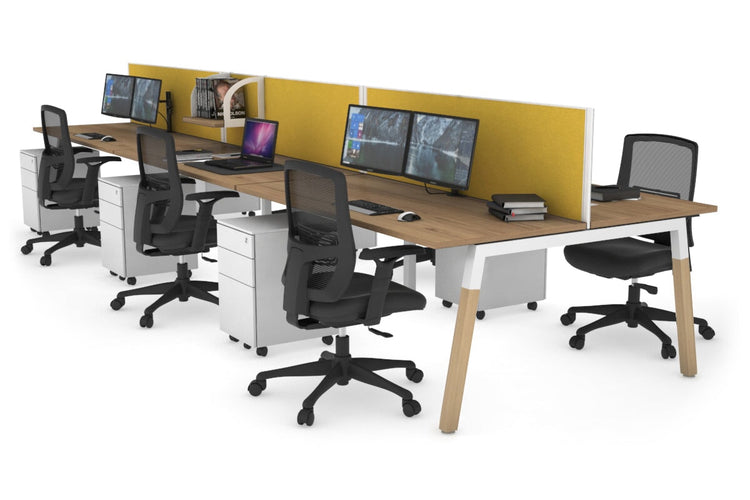 Quadro A Leg 6 Person Office Workstations - Wood Leg Cross Beam [1200L x 700W] Jasonl white leg salvage oak mustard yellow (500H x 1200W)