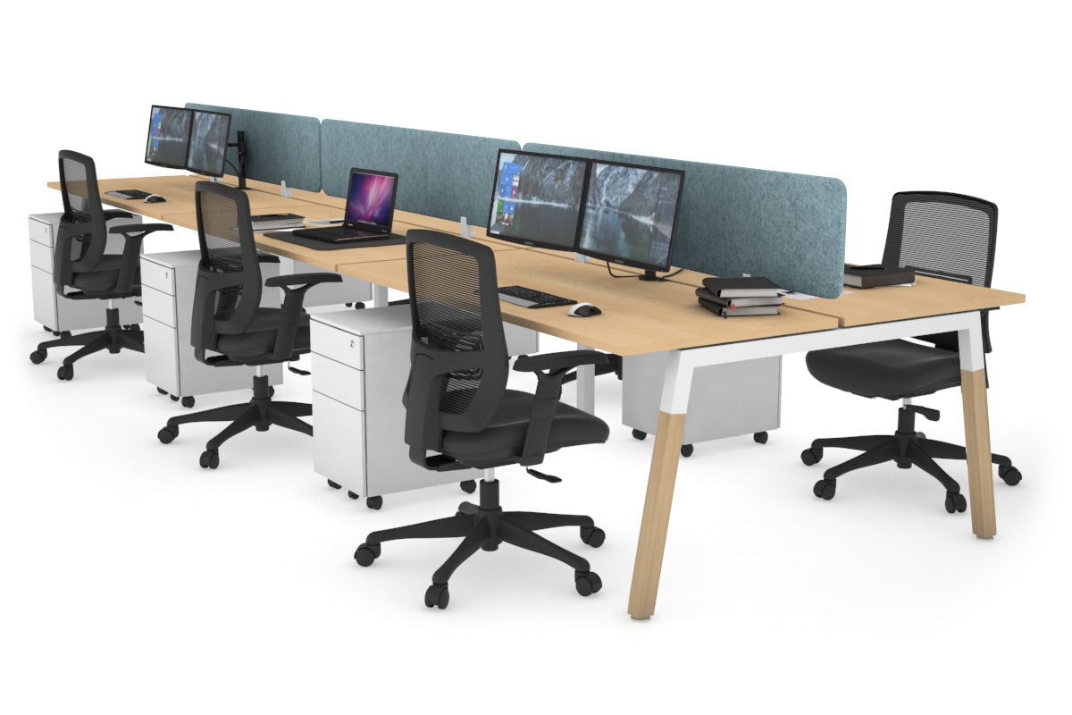 Quadro A Leg 6 Person Office Workstations - Wood Leg Cross Beam [1200L x 700W] Jasonl white leg maple blue echo panel (400H x 1200W)