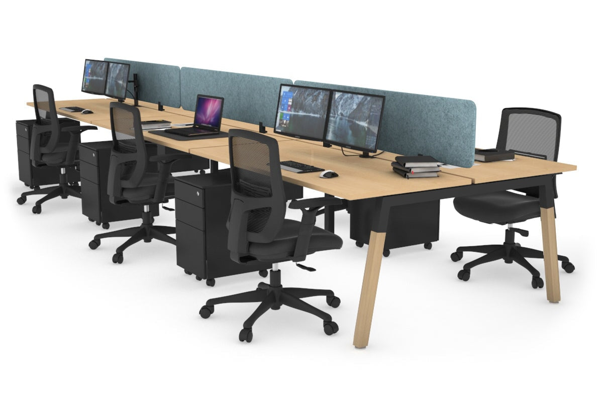 Quadro A Leg 6 Person Office Workstations - Wood Leg Cross Beam [1200L x 700W] Jasonl black leg maple blue echo panel (400H x 1200W)