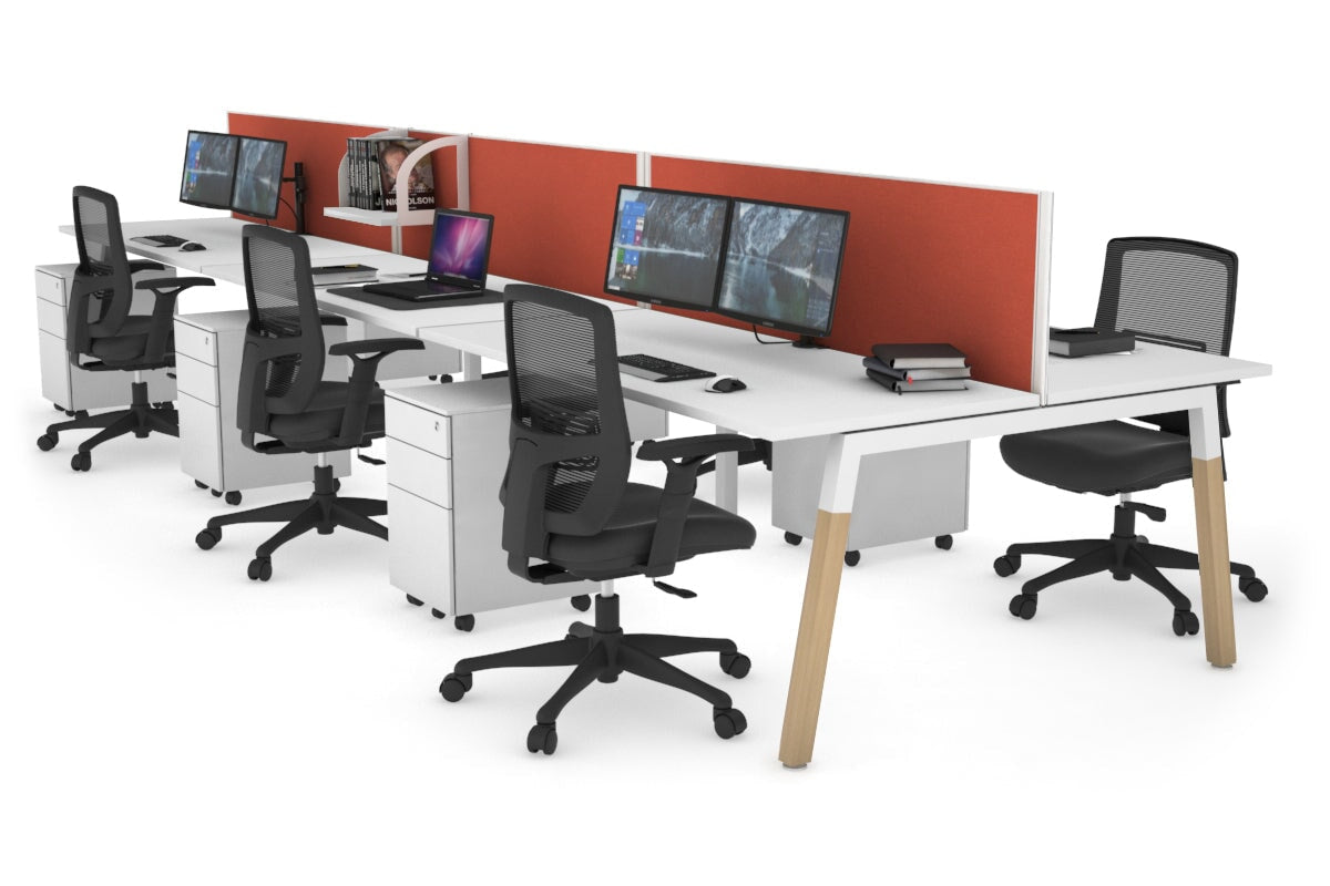 Quadro A Leg 6 Person Office Workstations - Wood Leg Cross Beam [1200L x 700W] Jasonl white leg white orange squash (500H x 1200W)