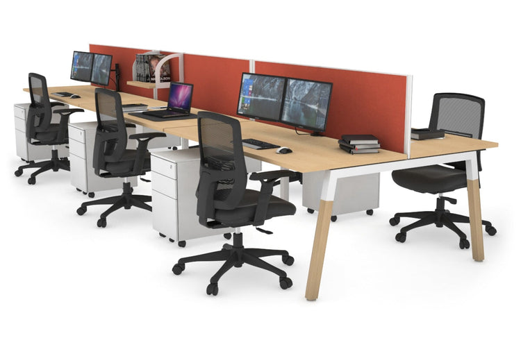 Quadro A Leg 6 Person Office Workstations - Wood Leg Cross Beam [1200L x 700W] Jasonl white leg maple orange squash (500H x 1200W)