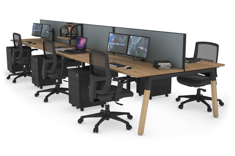 Quadro A Leg 6 Person Office Workstations - Wood Leg Cross Beam [1200L x 700W] Jasonl black leg salvage oak cool grey (500H x 1200W)