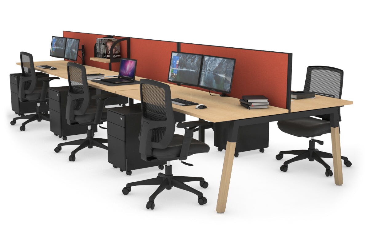 Quadro A Leg 6 Person Office Workstations - Wood Leg Cross Beam [1200L x 700W] Jasonl black leg maple orange squash (500H x 1200W)