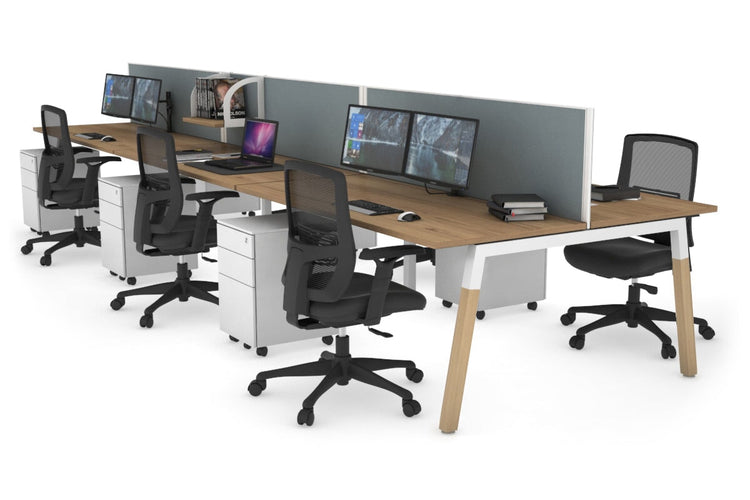 Quadro A Leg 6 Person Office Workstations - Wood Leg Cross Beam [1200L x 700W] Jasonl white leg salvage oak cool grey (500H x 1200W)