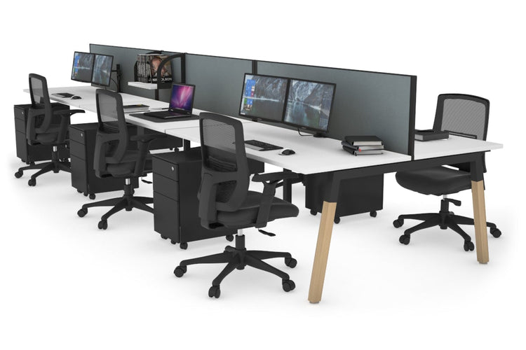 Quadro A Leg 6 Person Office Workstations - Wood Leg Cross Beam [1200L x 700W] Jasonl black leg white cool grey (500H x 1200W)