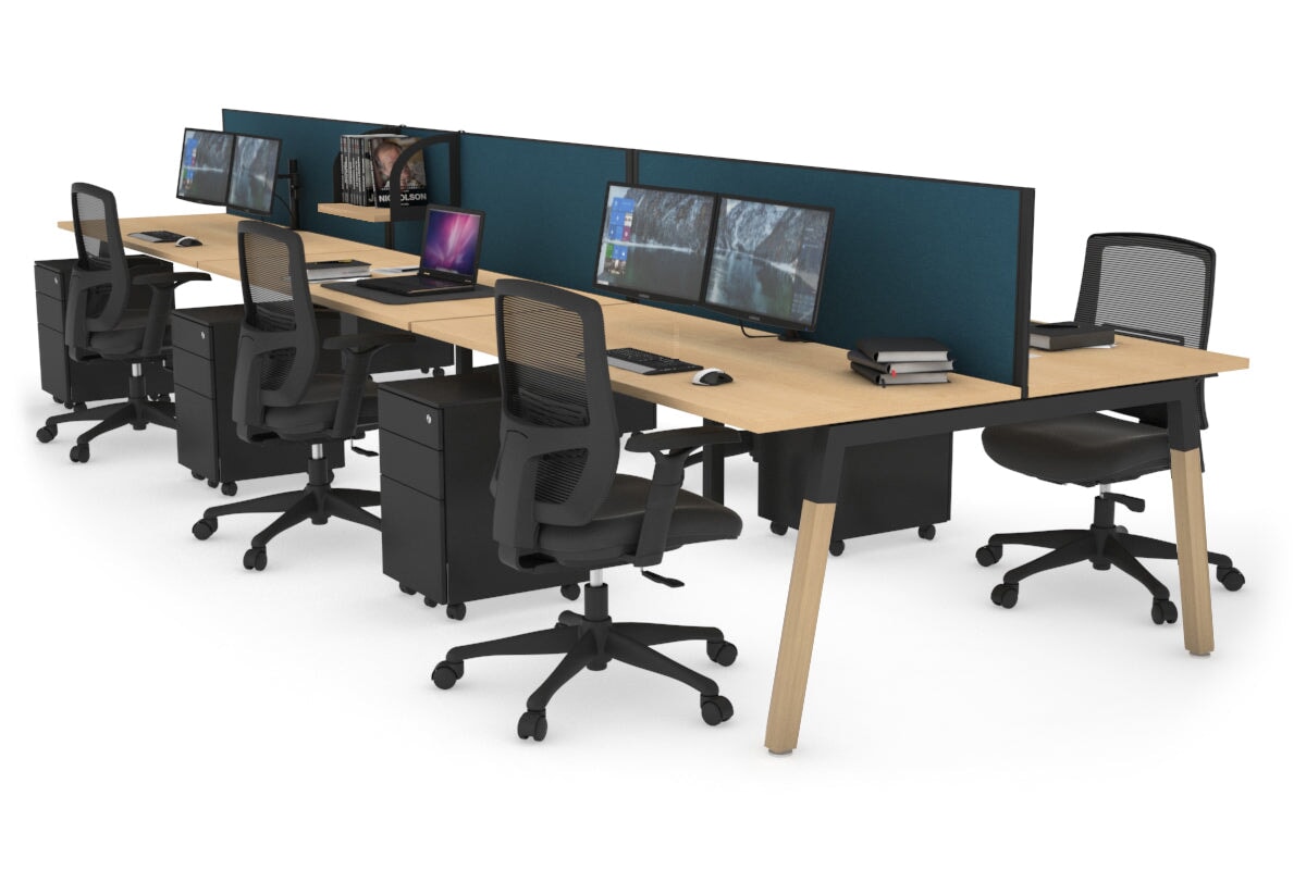 Quadro A Leg 6 Person Office Workstations - Wood Leg Cross Beam [1200L x 700W] Jasonl black leg maple deep blue (500H x 1200W)