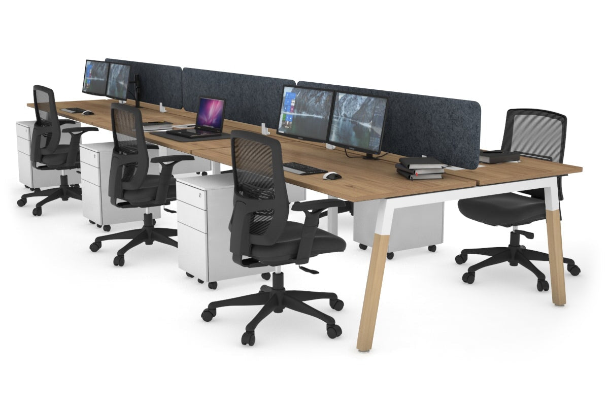 Quadro A Leg 6 Person Office Workstations - Wood Leg Cross Beam [1200L x 700W] Jasonl white leg salvage oak dark grey echo panel (400H x 1200W)