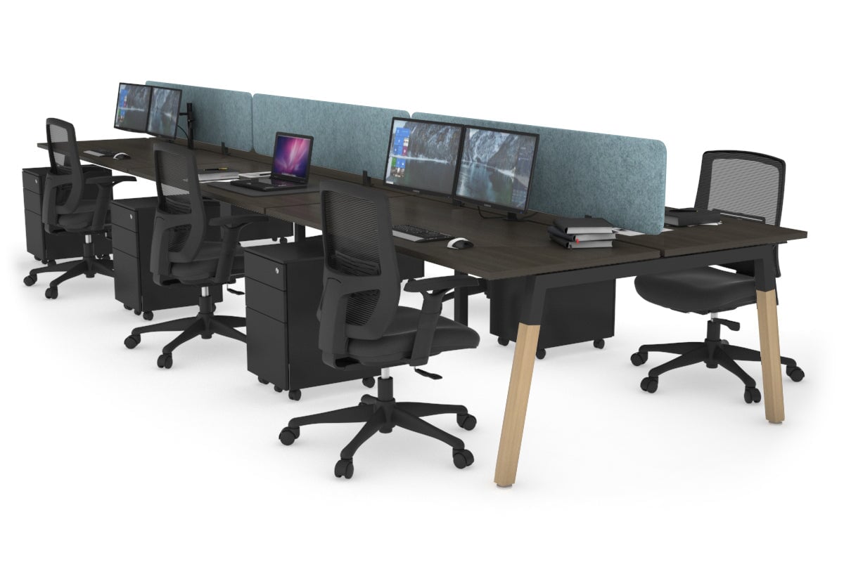 Quadro A Leg 6 Person Office Workstations - Wood Leg Cross Beam [1200L x 700W] Jasonl black leg dark oak blue echo panel (400H x 1200W)