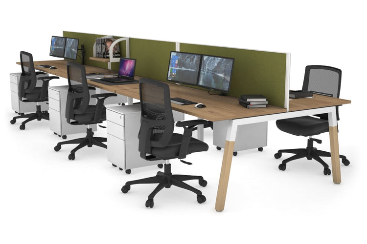 Quadro A Leg 6 Person Office Workstations - Wood Leg Cross Beam [1200L x 700W] Jasonl white leg salvage oak green moss (500H x 1200W)