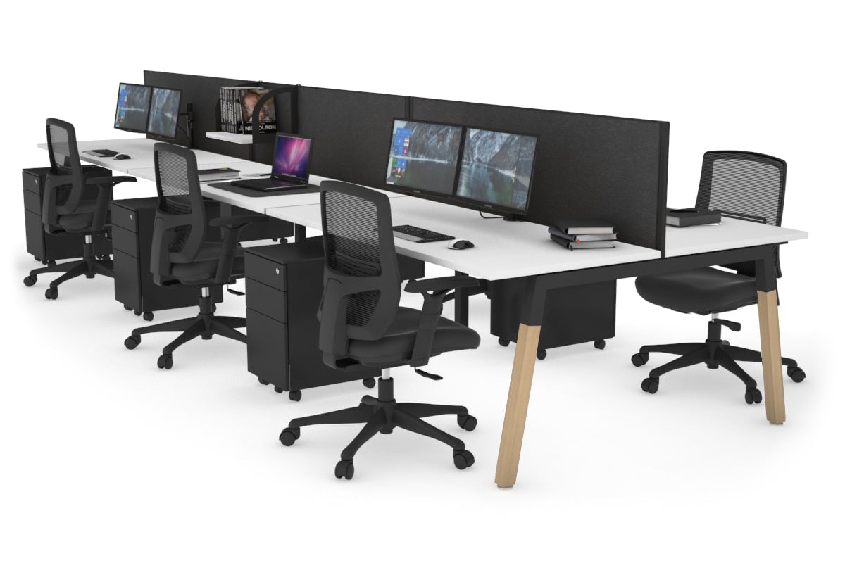 Quadro A Leg 6 Person Office Workstations - Wood Leg Cross Beam [1200L x 700W] Jasonl black leg white moody charcoal (500H x 1200W)
