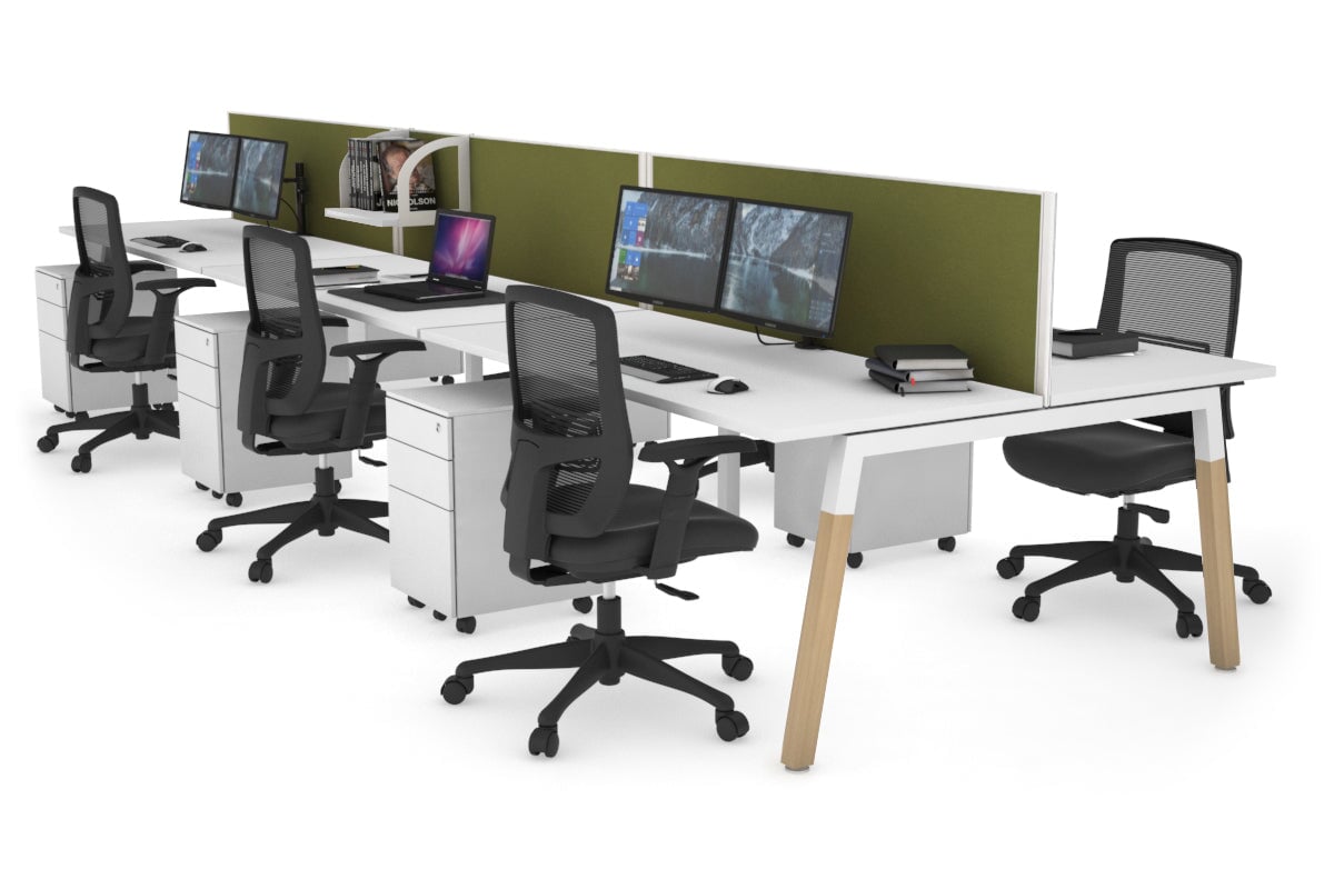 Quadro A Leg 6 Person Office Workstations - Wood Leg Cross Beam [1200L x 700W] Jasonl white leg white green moss (500H x 1200W)