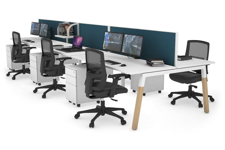Quadro A Leg 6 Person Office Workstations - Wood Leg Cross Beam [1200L x 700W] Jasonl white leg white deep blue (500H x 1200W)