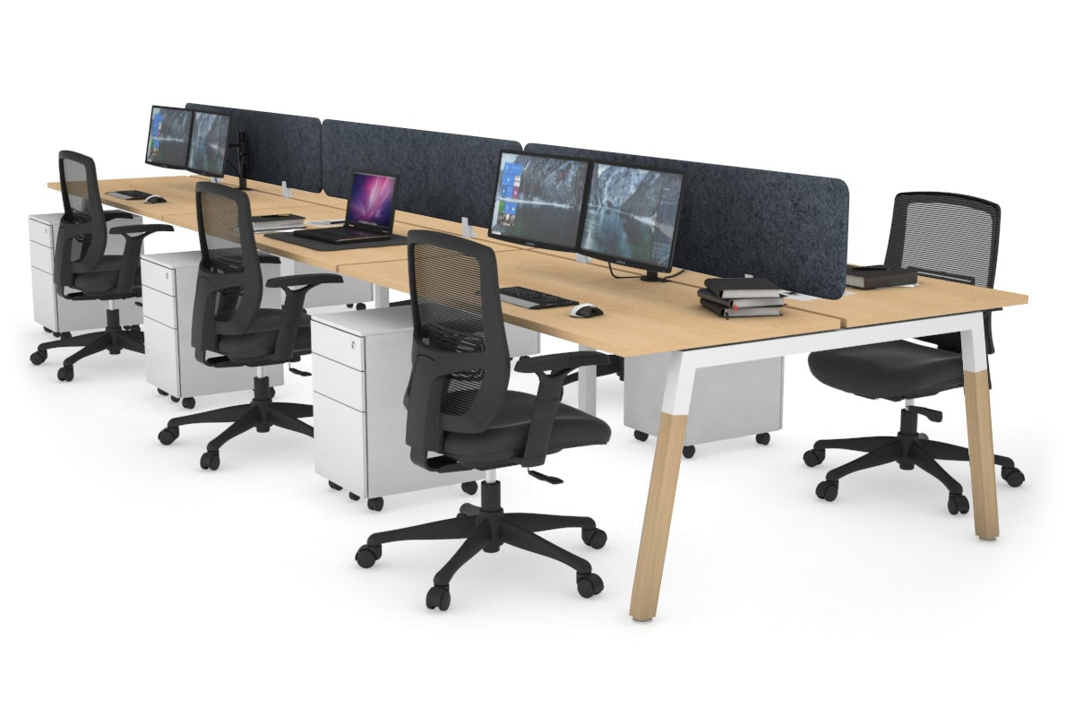 Quadro A Leg 6 Person Office Workstations - Wood Leg Cross Beam [1200L x 700W] Jasonl white leg maple dark grey echo panel (400H x 1200W)
