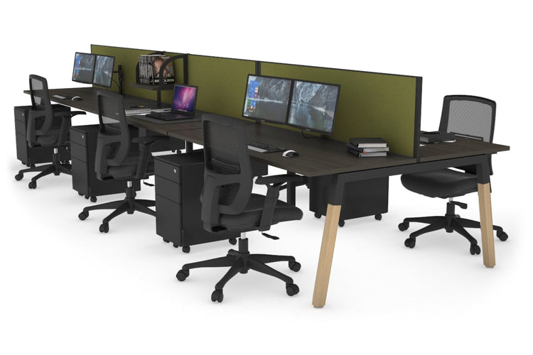 Quadro A Leg 6 Person Office Workstations - Wood Leg Cross Beam [1200L x 700W] Jasonl black leg dark oak green moss (500H x 1200W)