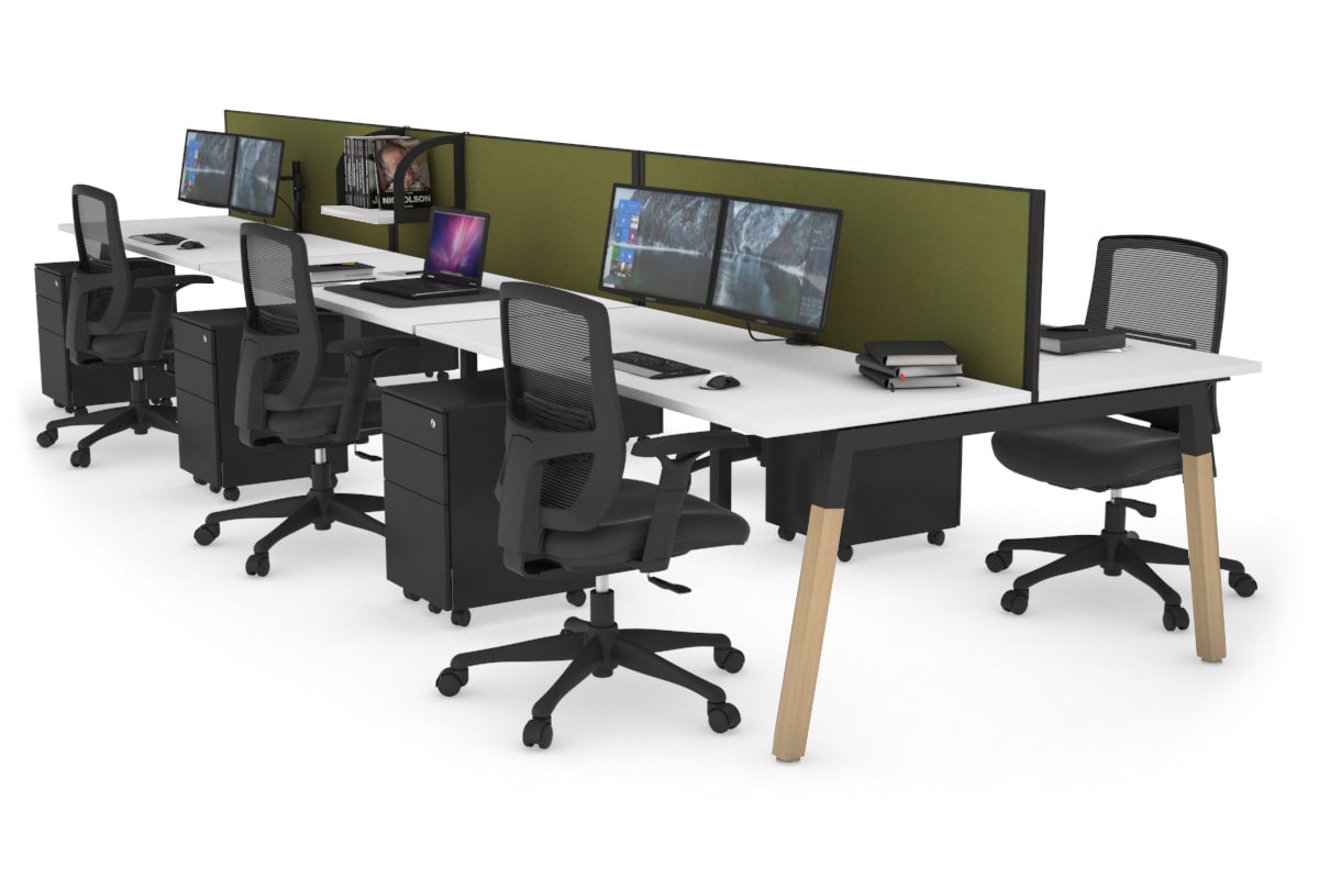 Quadro A Leg 6 Person Office Workstations - Wood Leg Cross Beam [1200L x 700W] Jasonl black leg white green moss (500H x 1200W)