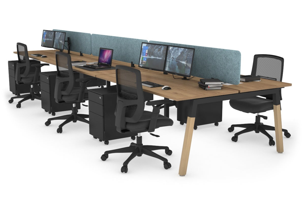 Quadro A Leg 6 Person Office Workstations - Wood Leg Cross Beam [1200L x 700W] Jasonl black leg salvage oak blue echo panel (400H x 1200W)