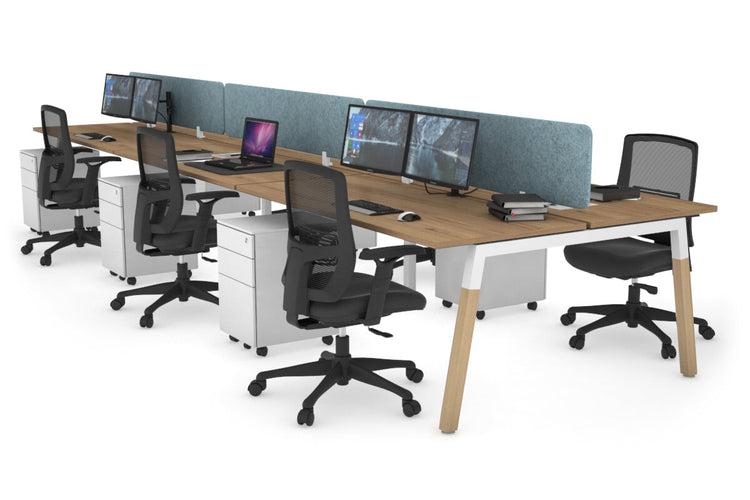 Quadro A Leg 6 Person Office Workstations - Wood Leg Cross Beam [1200L x 700W] Jasonl white leg salvage oak blue echo panel (400H x 1200W)