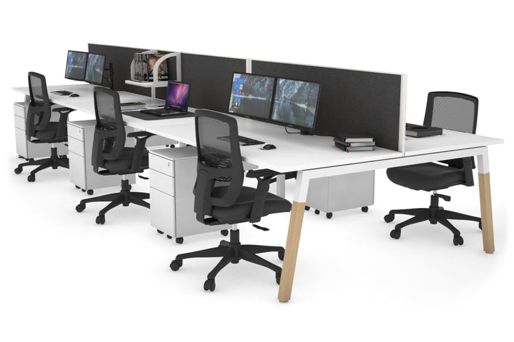 Quadro A Leg 6 Person Office Workstations - Wood Leg Cross Beam [1200L x 800W with Cable Scallop] Jasonl white leg white moody charcoal (500H x 1200W)