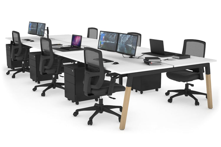 Quadro A Leg 6 Person Office Workstations - Wood Leg Cross Beam [1200L x 800W with Cable Scallop] Jasonl black leg white none