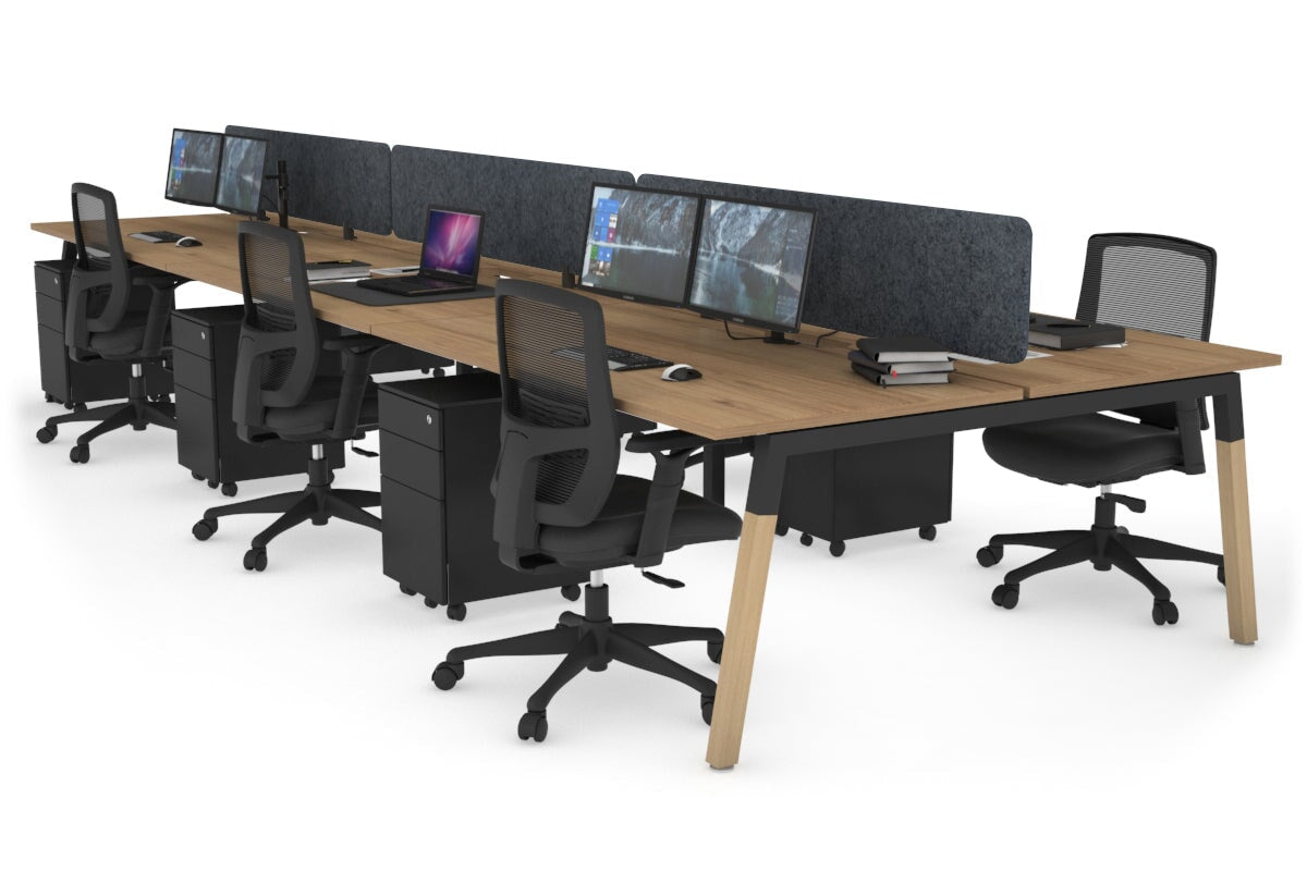 Quadro A Leg 6 Person Office Workstations - Wood Leg Cross Beam [1200L x 800W with Cable Scallop] Jasonl black leg salvage oak dark grey echo panel (400H x 1200W)