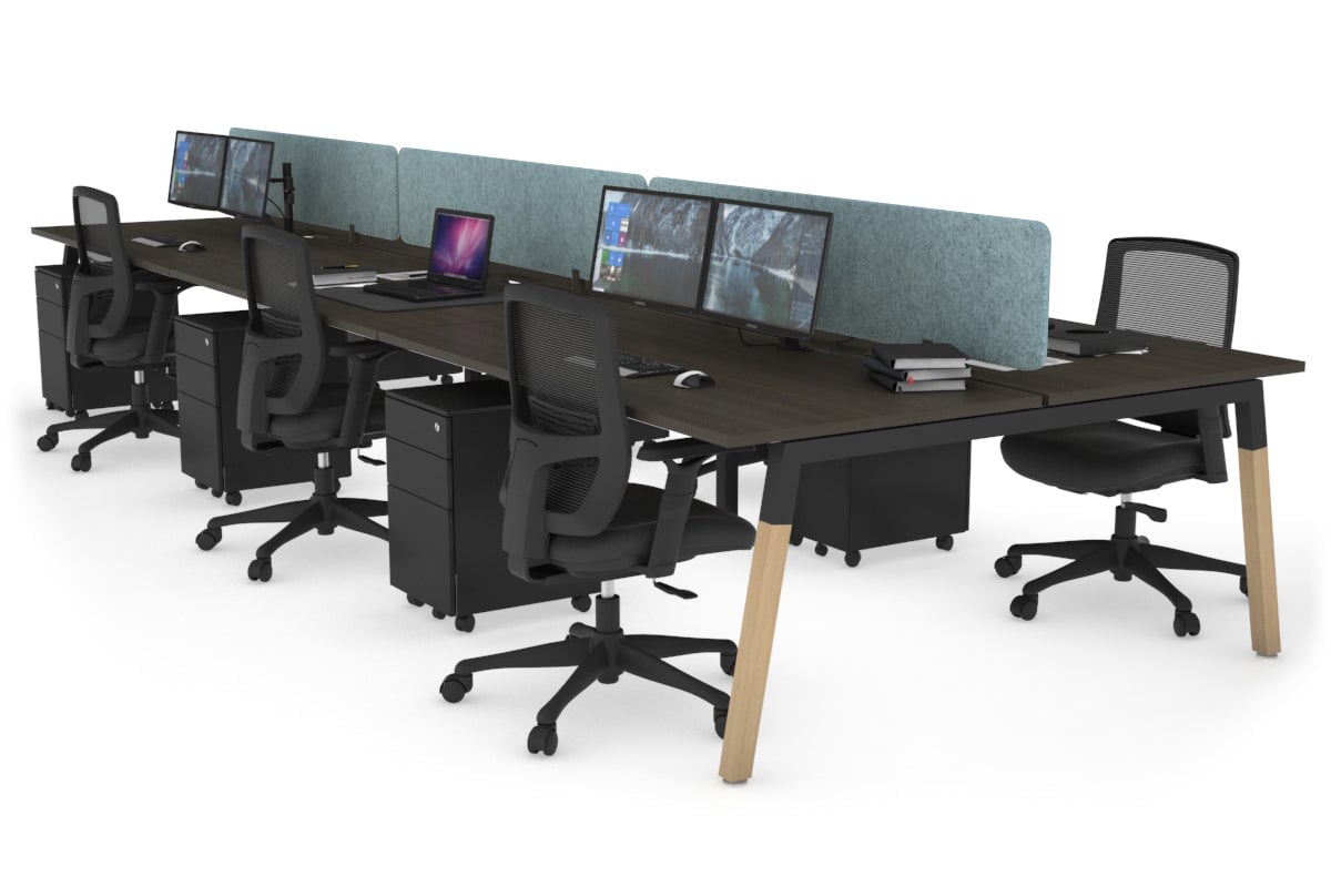 Quadro A Leg 6 Person Office Workstations - Wood Leg Cross Beam [1200L x 800W with Cable Scallop] Jasonl black leg dark oak blue echo panel (400H x 1200W)