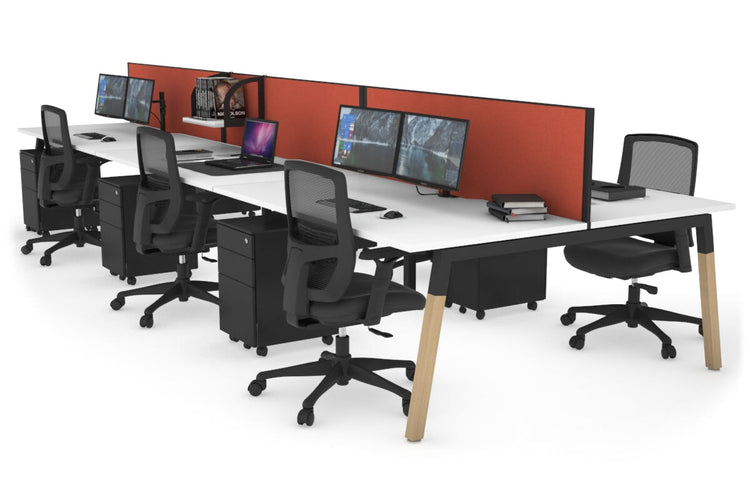 Quadro A Leg 6 Person Office Workstations - Wood Leg Cross Beam [1200L x 800W with Cable Scallop] Jasonl black leg white orange squash (500H x 1200W)