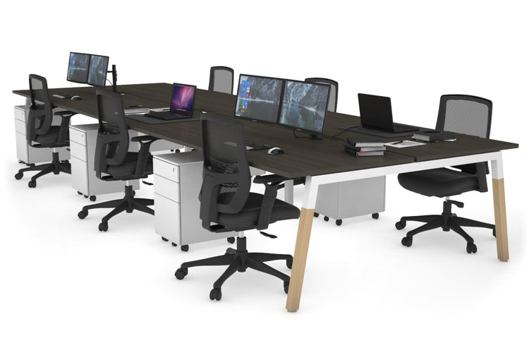 Quadro A Leg 6 Person Office Workstations - Wood Leg Cross Beam [1200L x 800W with Cable Scallop] Jasonl white leg dark oak none