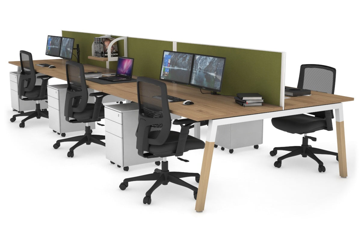 Quadro A Leg 6 Person Office Workstations - Wood Leg Cross Beam [1200L x 800W with Cable Scallop] Jasonl white leg salvage oak green moss (500H x 1200W)