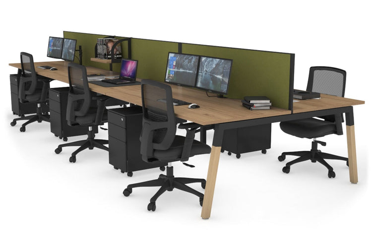 Quadro A Leg 6 Person Office Workstations - Wood Leg Cross Beam [1200L x 800W with Cable Scallop] Jasonl black leg salvage oak green moss (500H x 1200W)