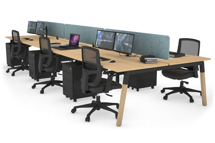 Quadro A Leg 6 Person Office Workstations - Wood Leg Cross Beam [1200L x 800W with Cable Scallop] Jasonl black leg maple blue echo panel (400H x 1200W)