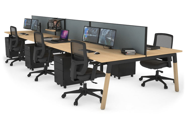 Quadro A Leg 6 Person Office Workstations - Wood Leg Cross Beam [1200L x 800W with Cable Scallop] Jasonl black leg maple cool grey (500H x 1200W)