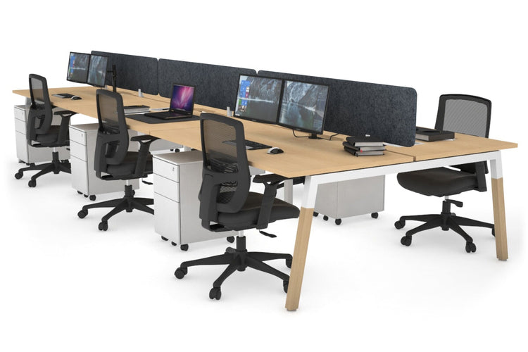 Quadro A Leg 6 Person Office Workstations - Wood Leg Cross Beam [1200L x 800W with Cable Scallop] Jasonl white leg maple dark grey echo panel (400H x 1200W)