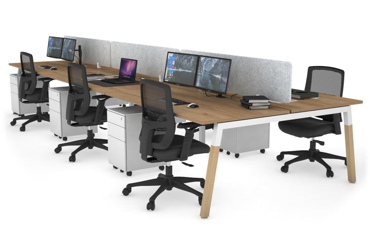 Quadro A Leg 6 Person Office Workstations - Wood Leg Cross Beam [1200L x 800W with Cable Scallop] Jasonl white leg salvage oak light grey echo panel (400H x 1200W)
