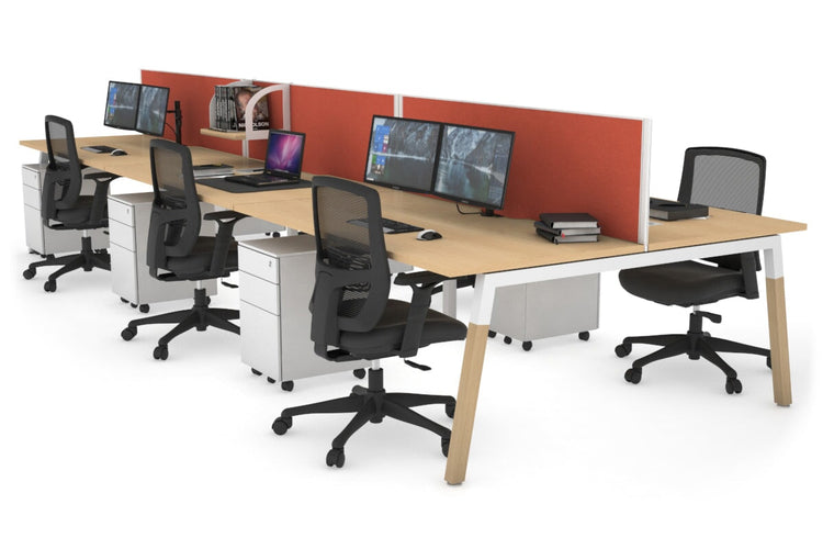 Quadro A Leg 6 Person Office Workstations - Wood Leg Cross Beam [1200L x 800W with Cable Scallop] Jasonl white leg maple orange squash (500H x 1200W)