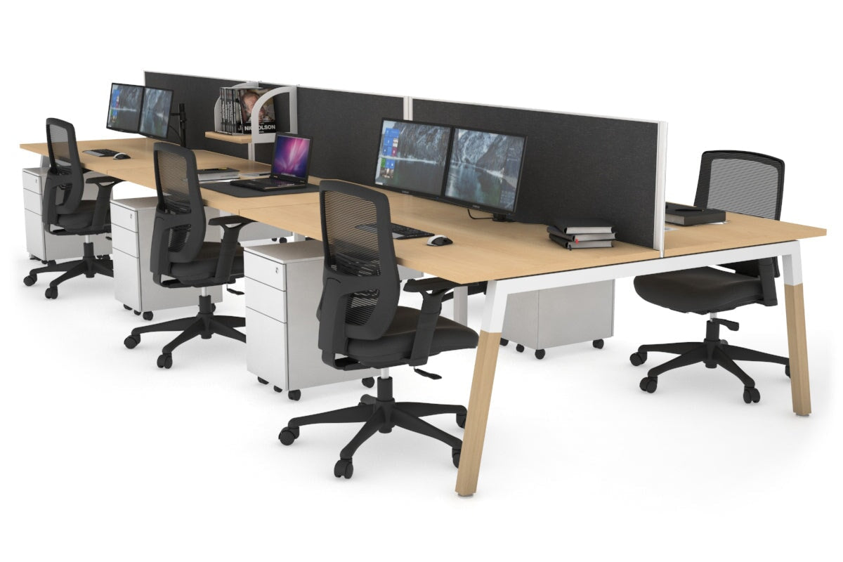 Quadro A Leg 6 Person Office Workstations - Wood Leg Cross Beam [1200L x 800W with Cable Scallop] Jasonl white leg maple moody charcoal (500H x 1200W)