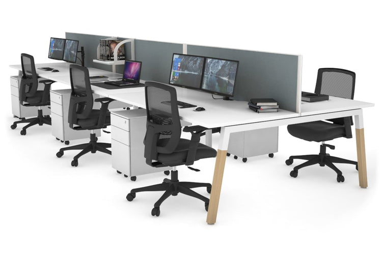 Quadro A Leg 6 Person Office Workstations - Wood Leg Cross Beam [1200L x 800W with Cable Scallop] Jasonl white leg white cool grey (500H x 1200W)