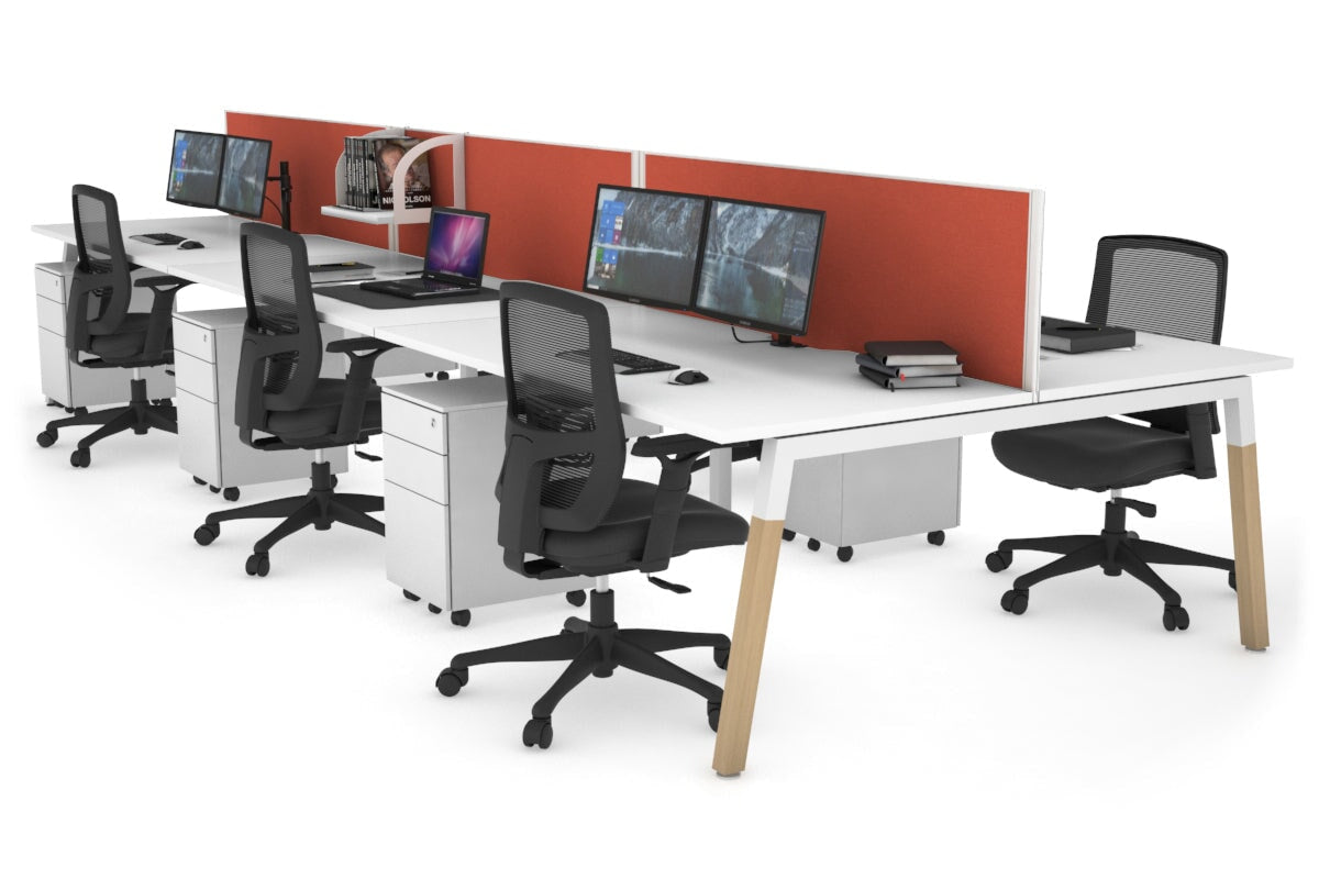 Quadro A Leg 6 Person Office Workstations - Wood Leg Cross Beam [1200L x 800W with Cable Scallop] Jasonl white leg white orange squash (500H x 1200W)