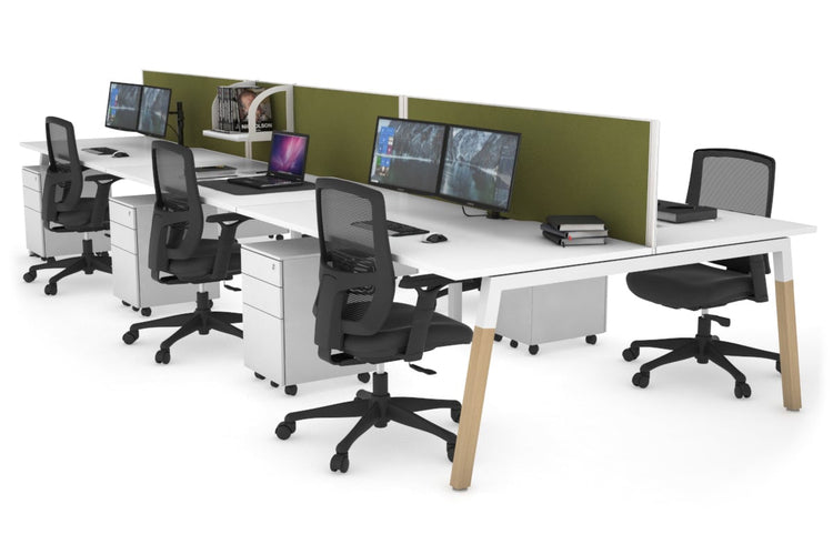 Quadro A Leg 6 Person Office Workstations - Wood Leg Cross Beam [1200L x 800W with Cable Scallop] Jasonl white leg white green moss (500H x 1200W)