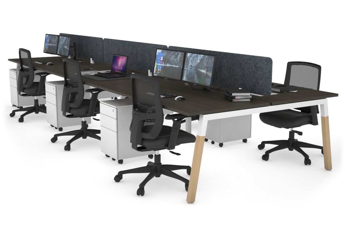 Quadro A Leg 6 Person Office Workstations - Wood Leg Cross Beam [1200L x 800W with Cable Scallop] Jasonl white leg dark oak dark grey echo panel (400H x 1200W)