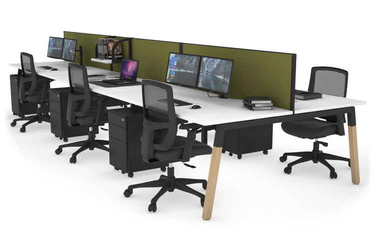 Quadro A Leg 6 Person Office Workstations - Wood Leg Cross Beam [1200L x 800W with Cable Scallop] Jasonl black leg white green moss (500H x 1200W)