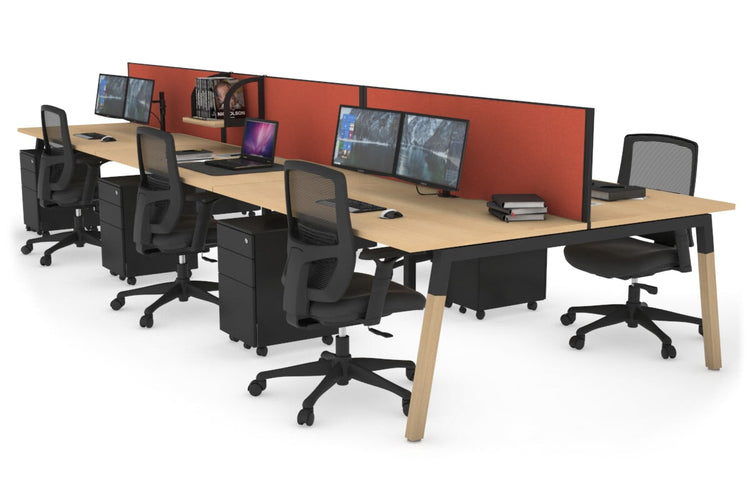 Quadro A Leg 6 Person Office Workstations - Wood Leg Cross Beam [1200L x 800W with Cable Scallop] Jasonl black leg maple orange squash (500H x 1200W)