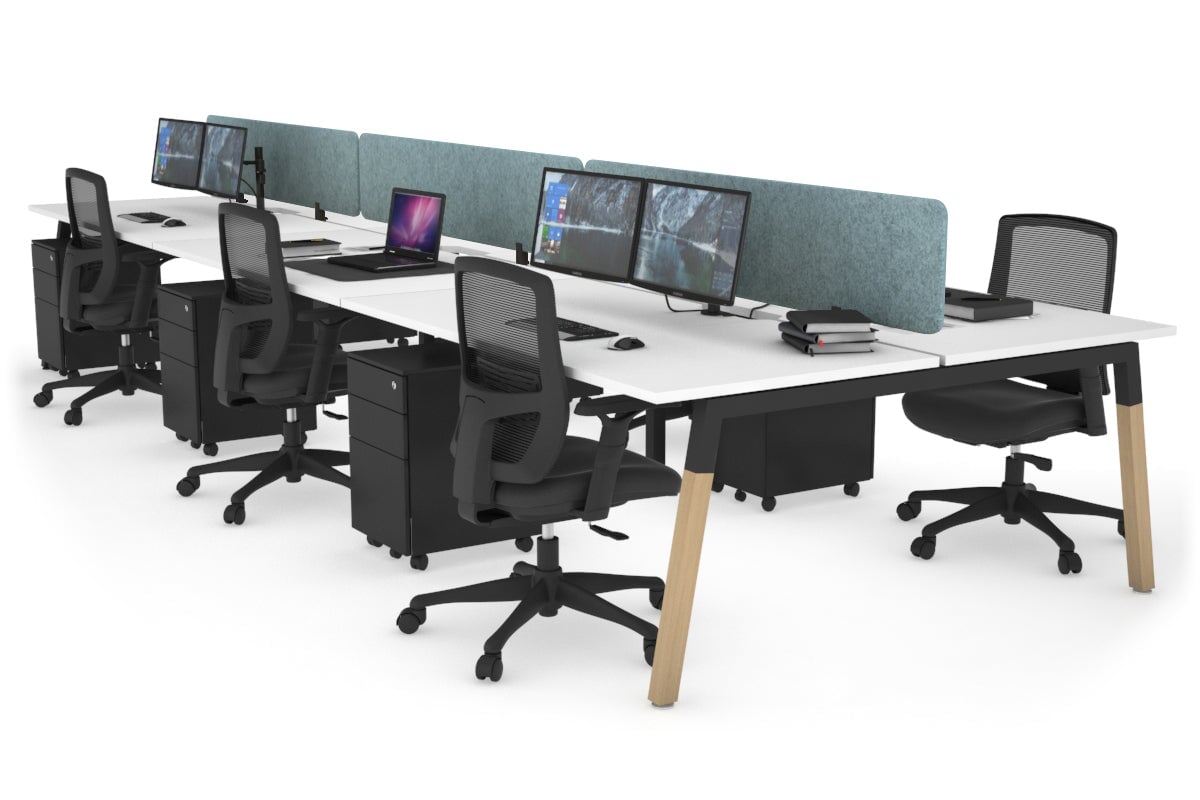 Quadro A Leg 6 Person Office Workstations - Wood Leg Cross Beam [1200L x 800W with Cable Scallop] Jasonl black leg white blue echo panel (400H x 1200W)