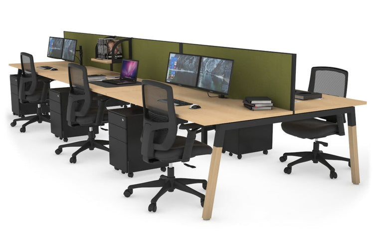 Quadro A Leg 6 Person Office Workstations - Wood Leg Cross Beam [1200L x 800W with Cable Scallop] Jasonl black leg maple green moss (500H x 1200W)