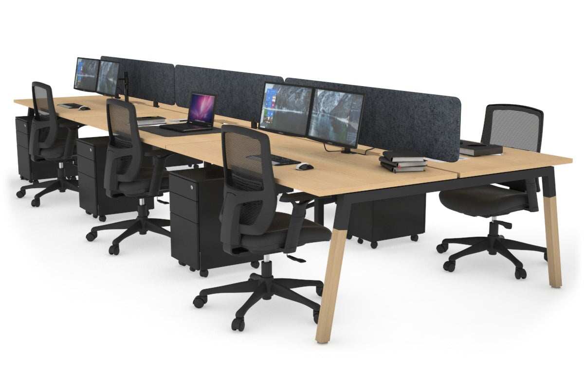 Quadro A Leg 6 Person Office Workstations - Wood Leg Cross Beam [1200L x 800W with Cable Scallop] Jasonl black leg maple dark grey echo panel (400H x 1200W)