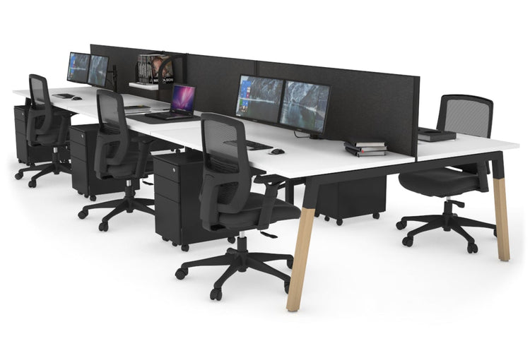 Quadro A Leg 6 Person Office Workstations - Wood Leg Cross Beam [1200L x 800W with Cable Scallop] Jasonl black leg white moody charcoal (500H x 1200W)